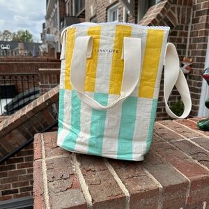 Sunnylife Yellow and Mint Stripe Cooler Canvas Tote